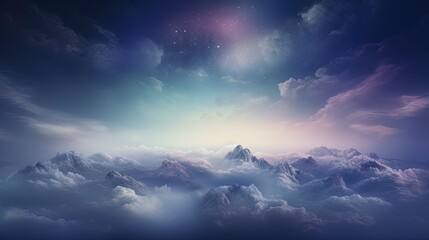 Wall Mural - Unreal sky with clouds, neon. Generation AI