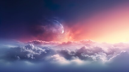Wall Mural - Unreal sky with clouds, neon. Generation AI
