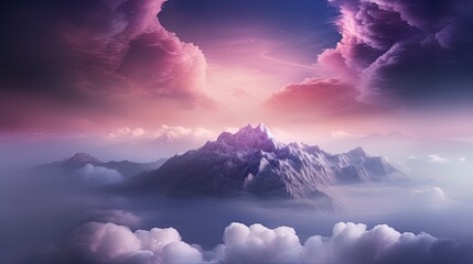 Wall Mural - Unreal sky with clouds, neon. Generation AI