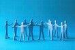 © SKIMP Art - paper figurines of blue people greeting each other holding hands on blue background Generative AI