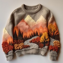 Canvas Print - A sweater with mountains and trees on it, AI