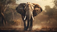 Big Elephant On Nature Background. AI Generated Image