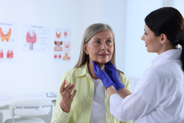 Wall Mural - Endocrinologist examining thyroid gland of patient at hospital