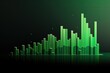 Green bar chart illustration, black background, stock exchange analytics concept. Generative AI