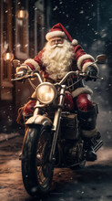9:16 Photography Big Muscular Santa Claus Is Riding A Chopper To Deliver Gifts On Christmas Day.generative Ai