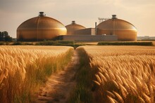 Biogas Plant In Germany With Cereal Field. Generative AI