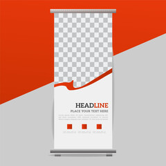 
 creative great business up  roll banner design with orange shapes