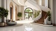 © Lucky Ai - Interior design of modern entrance hall with staircase in villa. Created with generative AI