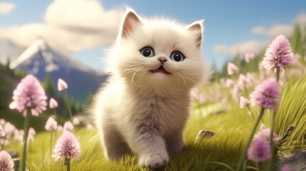   Adorable Cat with pink Flower Portrait generated by AI tool 