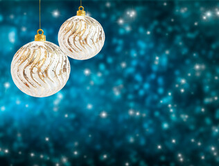 Wall Mural - christmas blue background with snowflakes and christmas balls. copy space.