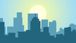 City in the morning landscape vector illustration. Urban silhouette of skyline building in the morning with clear sky. Cityscape landscape for background, wallpaper or landing page