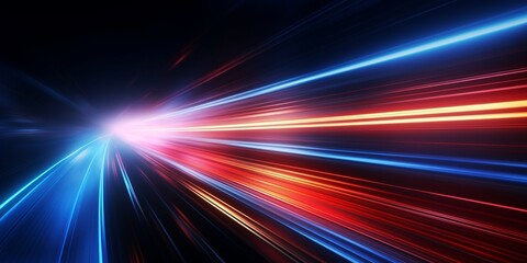 Aufkleber - speed light line motion blur on dark background, data transfer simulation, blue to red lights : Generative AI