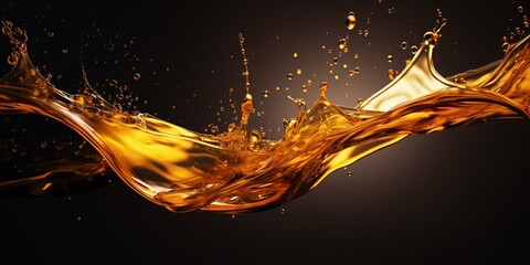 Aufkleber - Liquid golden splash texture, abstract beverages background. Whisky, rum, cognac, tea or oil. : Generative AI