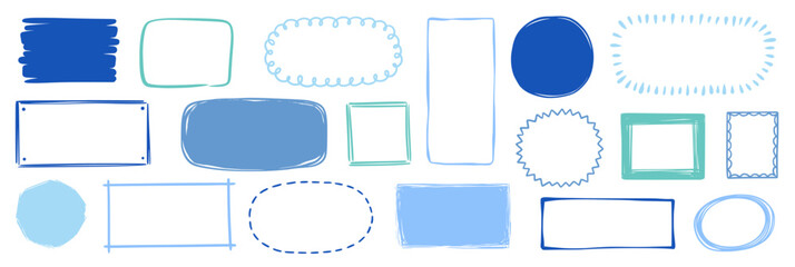 Leinwandbilder - Hand drawn doodle color frame set. Box, square, rectangle, circle shape brush pen line stroke scribble element. Hand drawn simple oval, square frame for text border. Vector illustration