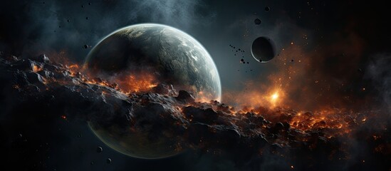 Wall Mural - realistic exoplanet distant giant crater covered rendering