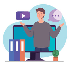 Sticker - digital video online education man