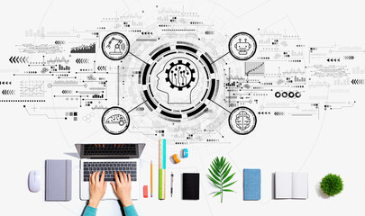 Future technology concept with person using a laptop computer