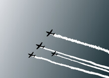Aerobatic Plane With Smoke Trails In The Sky. Vector Illustration With Simple Design. Military, Show, Flight, Smoke Trail, Sky, Airshow