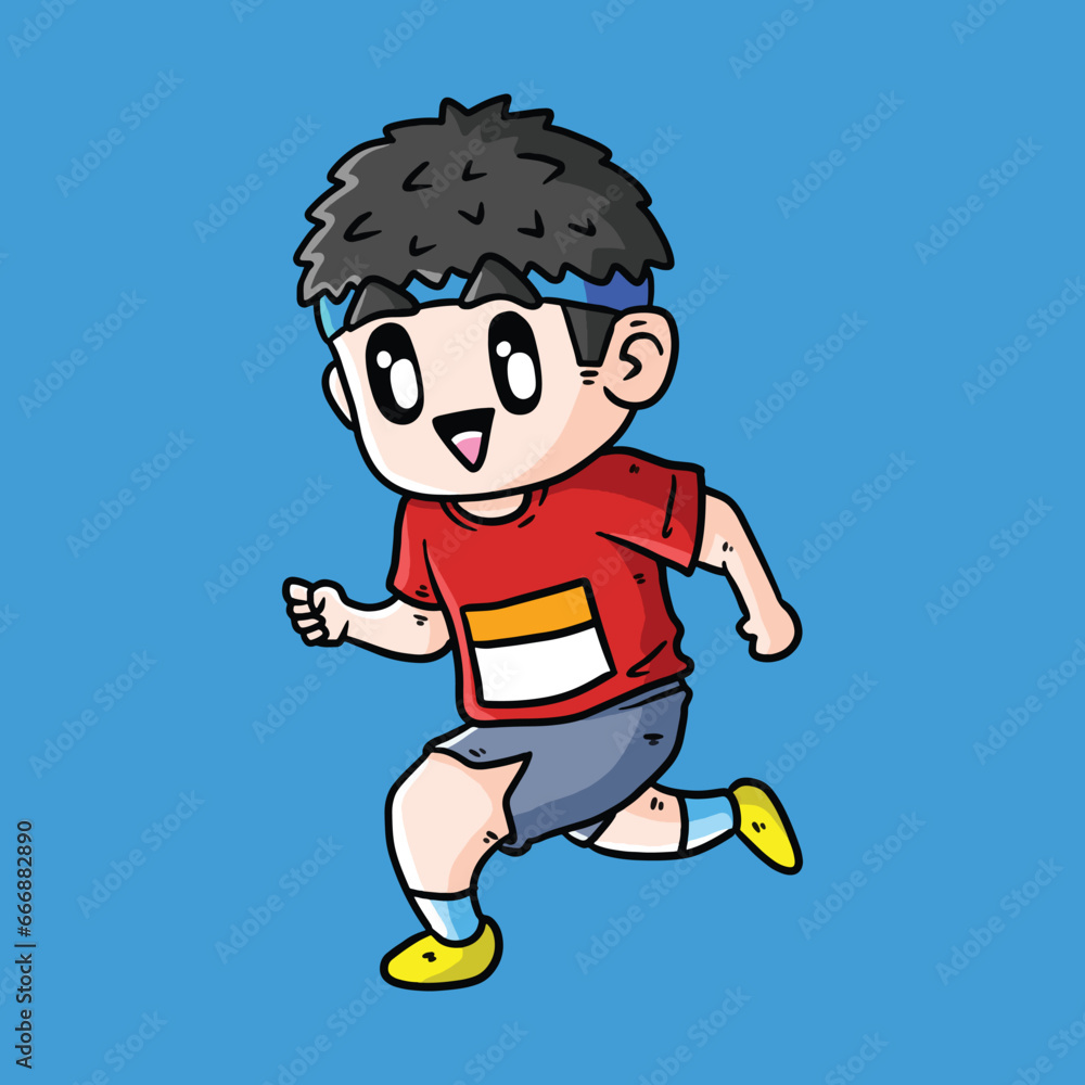 Cute Cartoon Vector illustration of male running athletes in red jersey ...