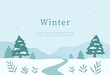 Winter template.Landscape with snow and tree for card,banner