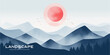 Natural blue mountain landscape. Abstract contemporary aesthetic backgrounds landscapes. with mountains, hill and red moon. vector illustrations