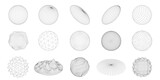 Fototapeta Do przedpokoju - Wireframe 3D circle grid shapes. Geometric sphere mesh, abstract round figures vector set with editable stroke paths