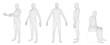 © WinWin - Wireframe human body. Polygonal 3D mesh male character, man dummy hologram grid and virtual reality cyber human model. Vector set with editable stroke paths