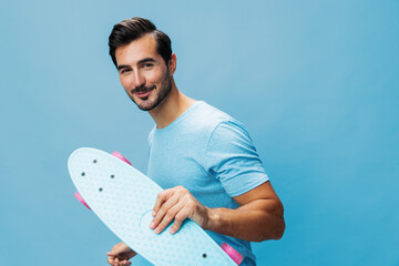 Wall Mural - Lifestyle man skater space guy sport hipster skate studio summer copy portrait skateboard