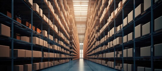 Poster - Factory warehouse filled with shelved boxes