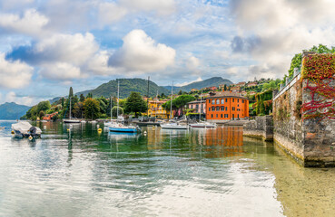 Wall Mural - Landscape with Pescallo village, Bellagio town at Como lake region, Italy