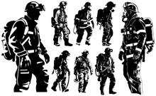 Vector firefighter silhouettes set