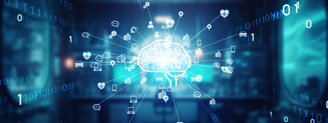 Poster - Group of people working in office and AI (Artificial Intelligence) concept.