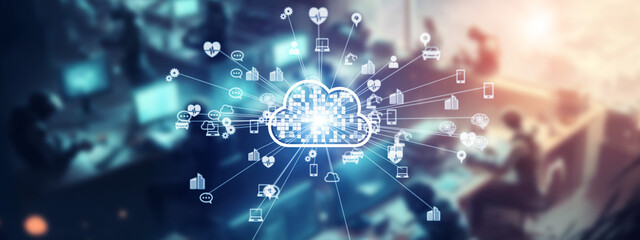 Leinwandbilder - Group of people working in office and cloud computing concept.