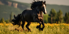 A Horse With A Girl Walking In The Mud, Shire Horse, Friesian Horse , Beautiful Baby Horses,  Generative Ai