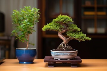 Poster - bonsai arranged beside a vase