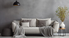 Living Room Sofa Design With Decor. Modern Interior Layout Idea Concept