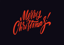 Handwritten Red Color Lettering Phrase Merry Christmas.