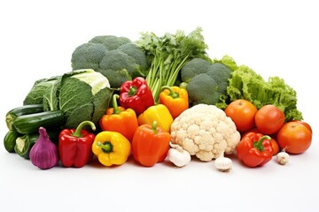 Sticker - a variety of raw, organic vegetables on a white background