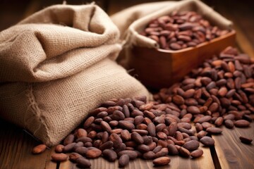 Sticker - harvested cocoa beans in burlap sacks