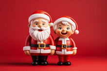 Mrs. Claus And Mr. Claus Isolated On A Red Background 