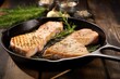 swordfish steak on cast iron pan