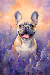 Wall Mural - French Bulldog in a lavender field