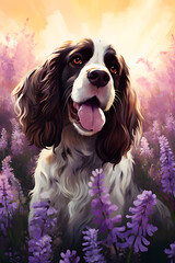 Wall Mural - Springer Spaniel in a lavender field