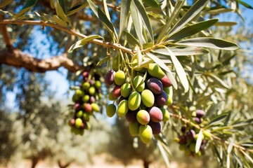 Sticker - ripe olives hanging off the branch, close-up