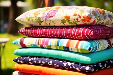 Canvas Print - a stack of colorful outdoor furniture cushions