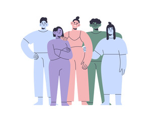 abstract people group. happy young male and female characters standing together, portrait. diverse f
