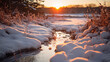 levé de soleil sur la campagne gelée en hiver