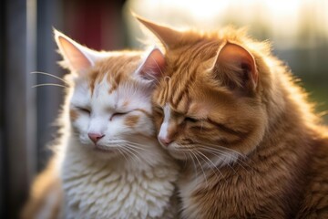 Sticker - two cats grooming each other in a warm, comfortable setting