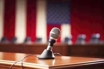 Canvas Print - a microphone near the speaker in an empty conference room