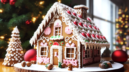 Wall Mural - gingerbread house decorated with icing and candy